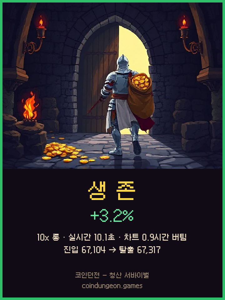 실제로 생성되는 공유 카드 — 10배 롱으로 +3.2% 탈출